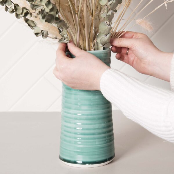 Aquamarine Vase in use Mud Ireland Handcrafted Irish Pottery Ceramics