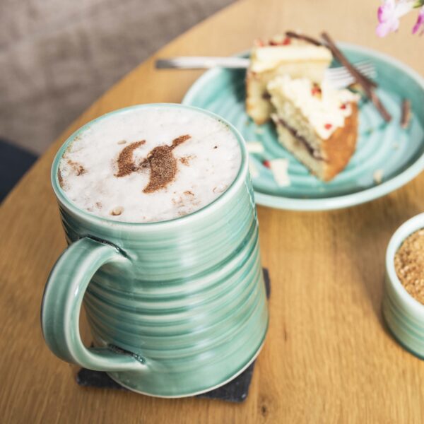 Aquamarine Turquoise Large Mug Lifestyle Mud Ireland Handcrafted Irish Pottery Ceramics