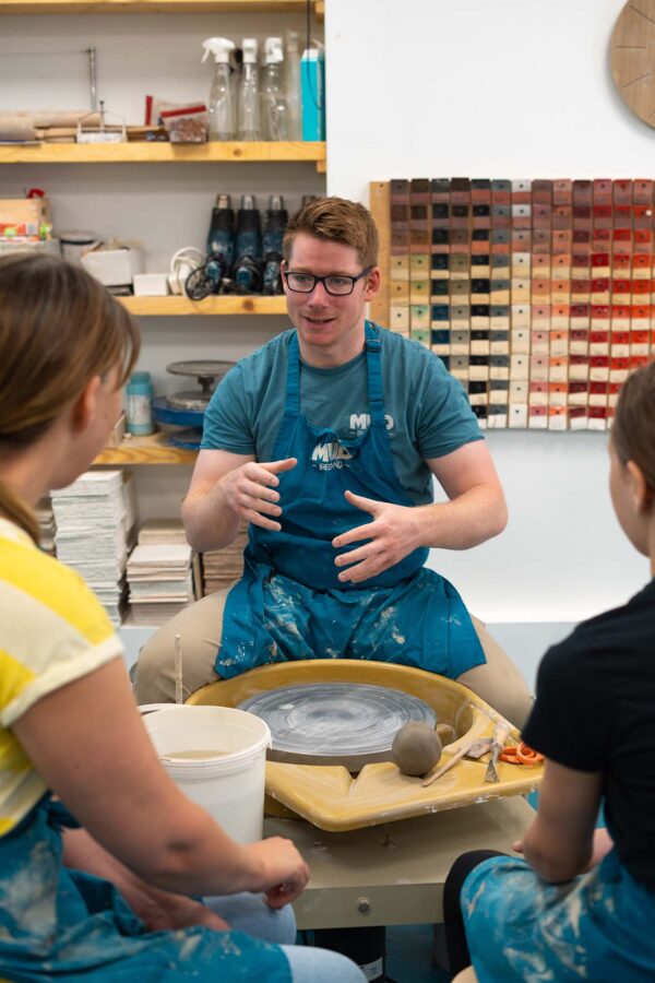 Josh lyness teaching pottery wheel mud Ireland pottery