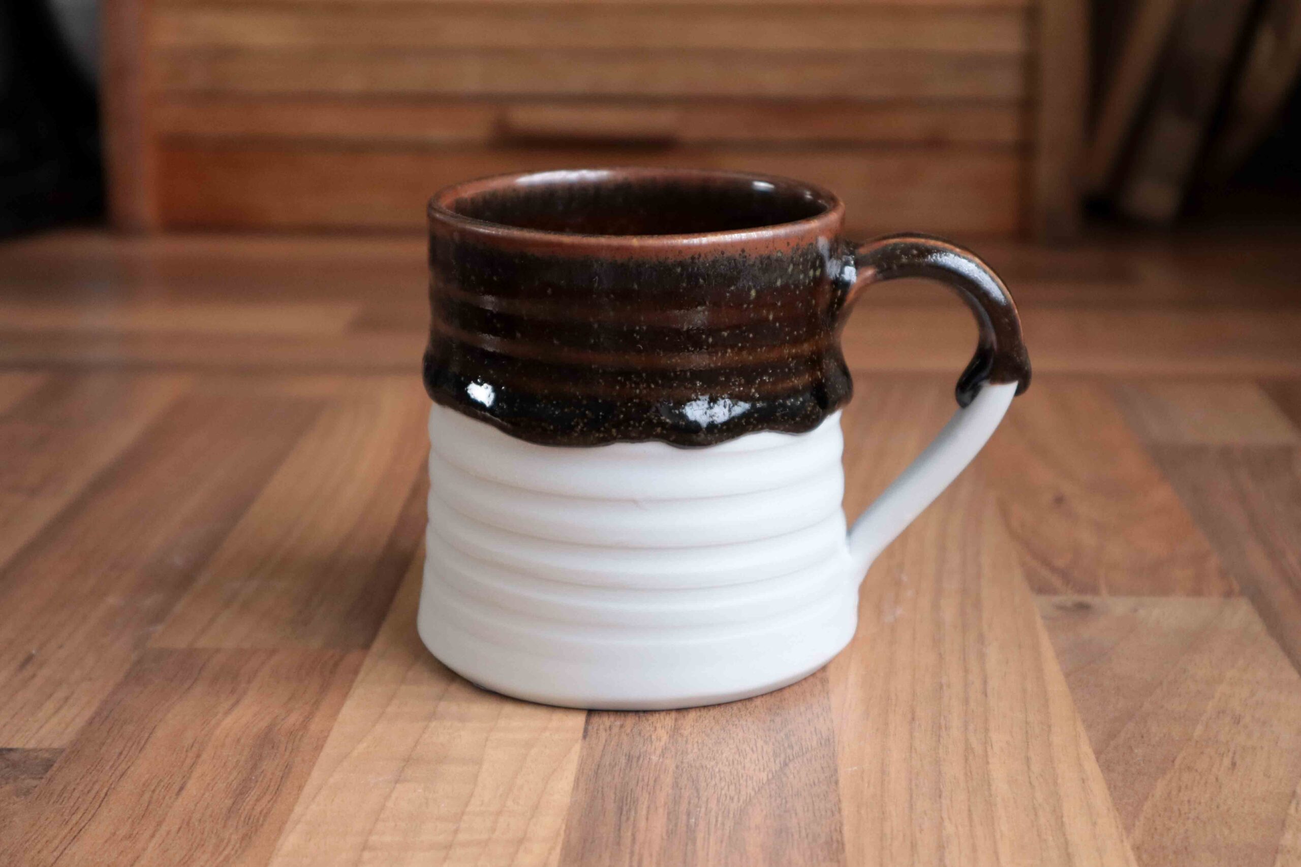 Gas Fired Porcelain and Tenmoku Mug dipped